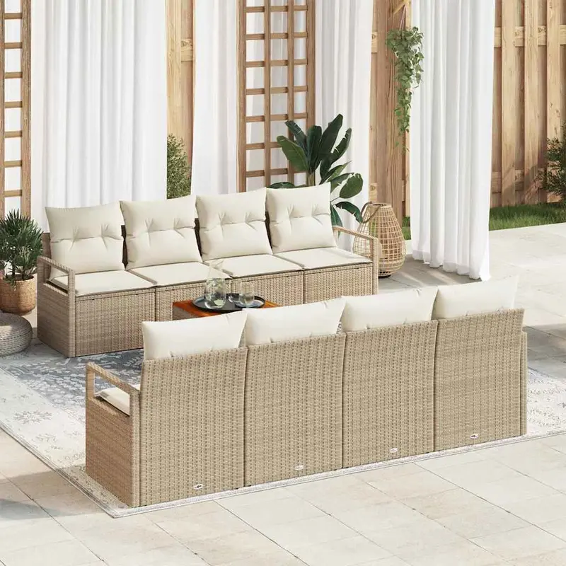Conjunto de sofás de jardín 9 pcs Beige y Crema ratán sintético