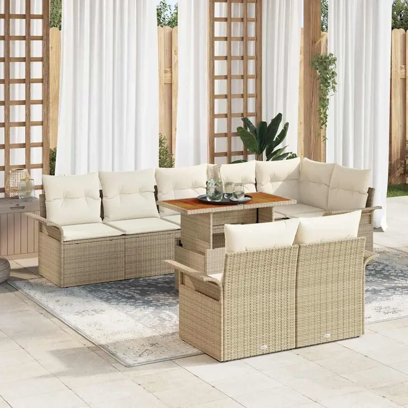 Conjunto de sofás de jardín 9 pcs Beige y Crema ratán sintético