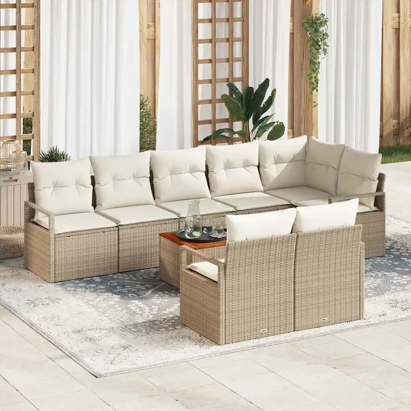 Conjunto de sofás de jardín 9 pcs Beige y Crema ratán sintético