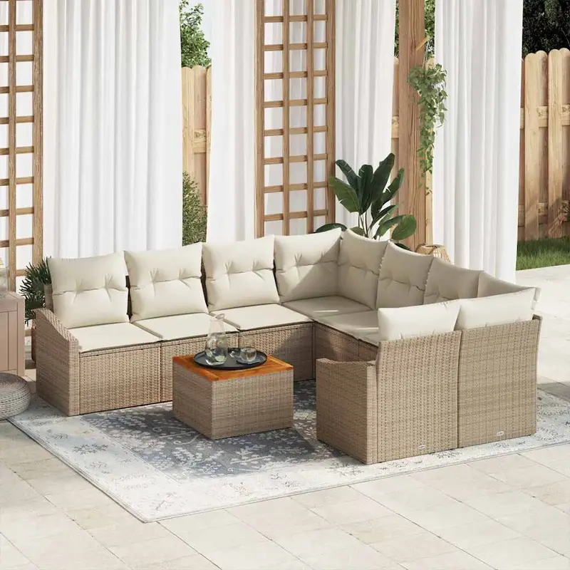 Conjunto de sofás de jardín 9 pcs Beige y Crema ratán sintético