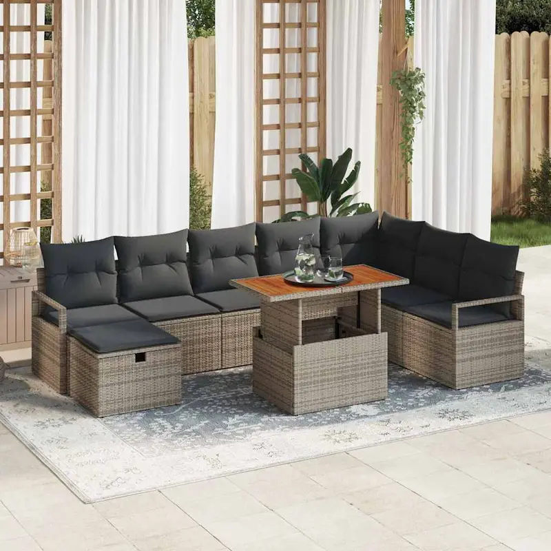 Conjunto de sofás de jardín 9 pcs Gris ratán sintético