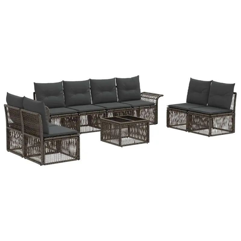 Conjunto de sofás de jardín 9 pcs Gris ratán sintético