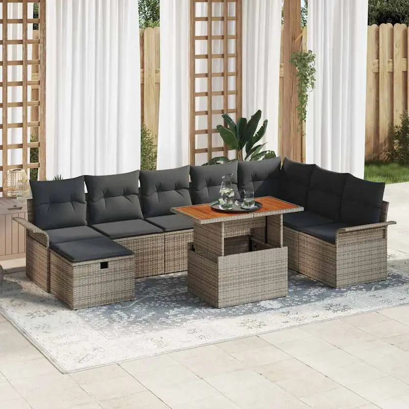 Conjunto de sofás de jardín 9 pcs Gris ratán sintético