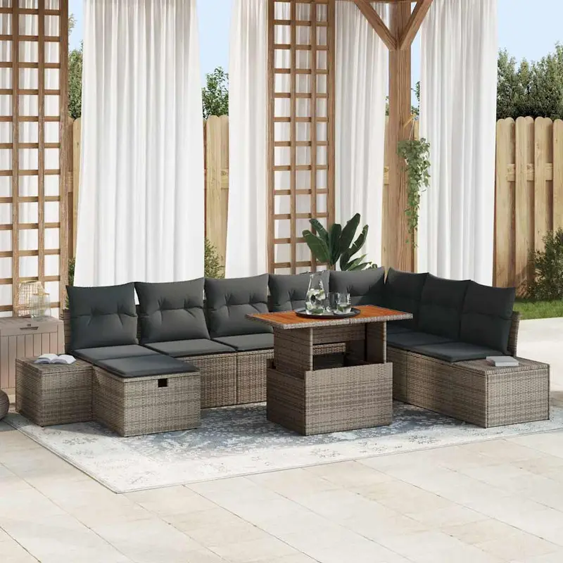 Conjunto de sofás de jardín 9 pcs Gris ratán sintético