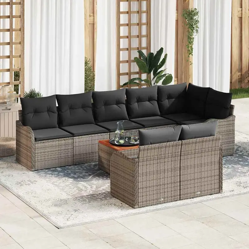 Conjunto de sofás de jardín 9 pcs Gris ratán sintético