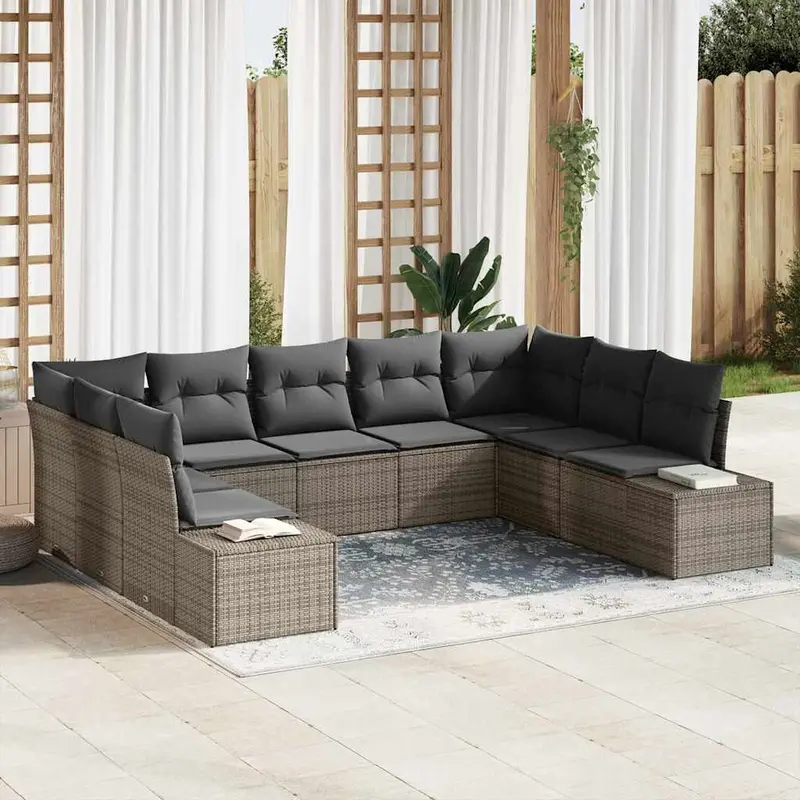 Conjunto de sofás de jardín 9 pcs Gris Ratán sintético