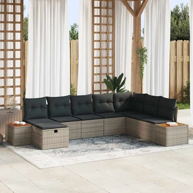 Conjunto de sofás de jardín 9 pcs Gris ratán sintético