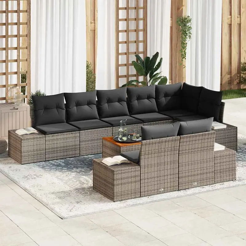 Conjunto de sofás de jardín 9 pcs Gris ratán sintético