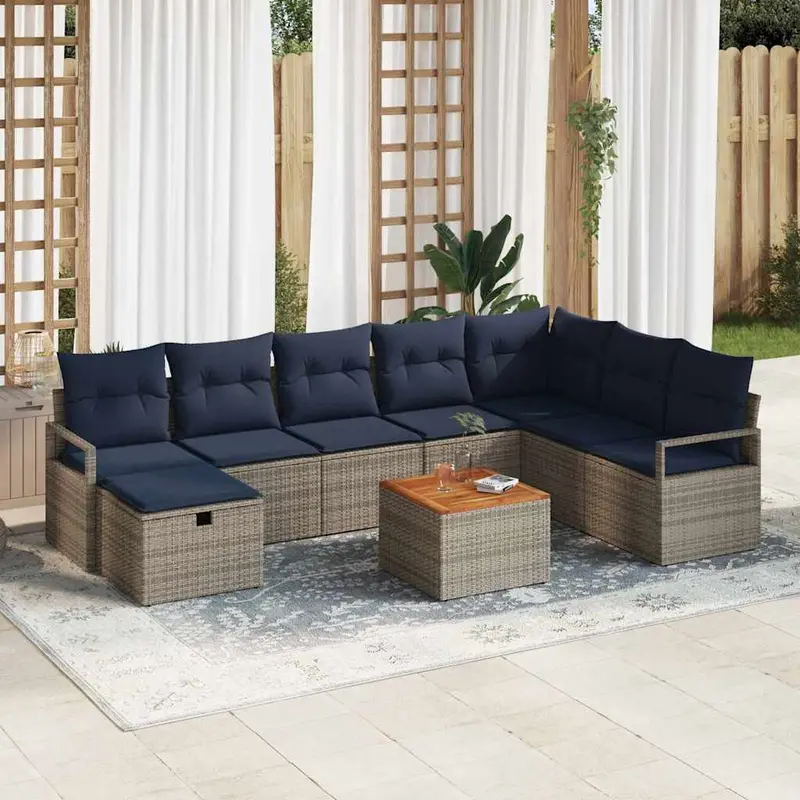 Conjunto de sofás de jardín 9 pcs Gris ratán sintético