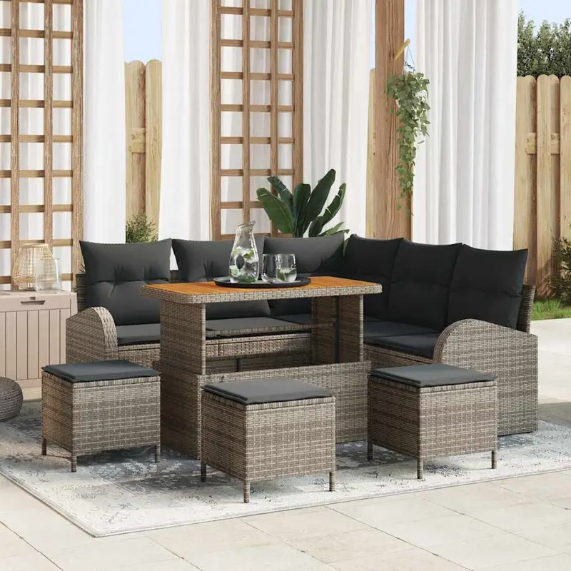 Conjunto de sofás de jardín 9 pcs Gris ratán sintético