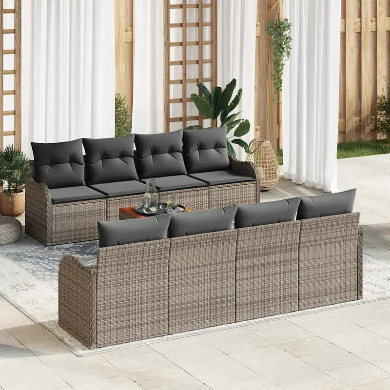 Conjunto de sofás de jardín 9 pcs Gris ratán sintético