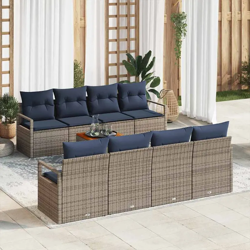 Conjunto de sofás de jardín 9 pcs Gris ratán sintético