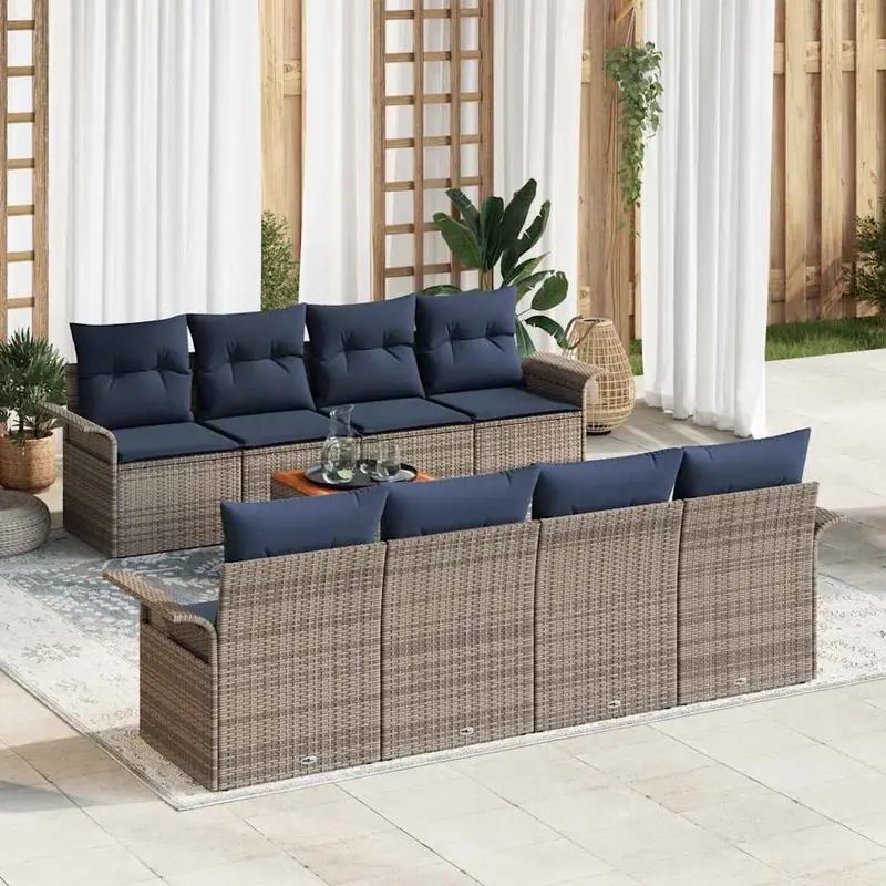 Conjunto de sofás de jardín 9 pcs Gris y azul marino