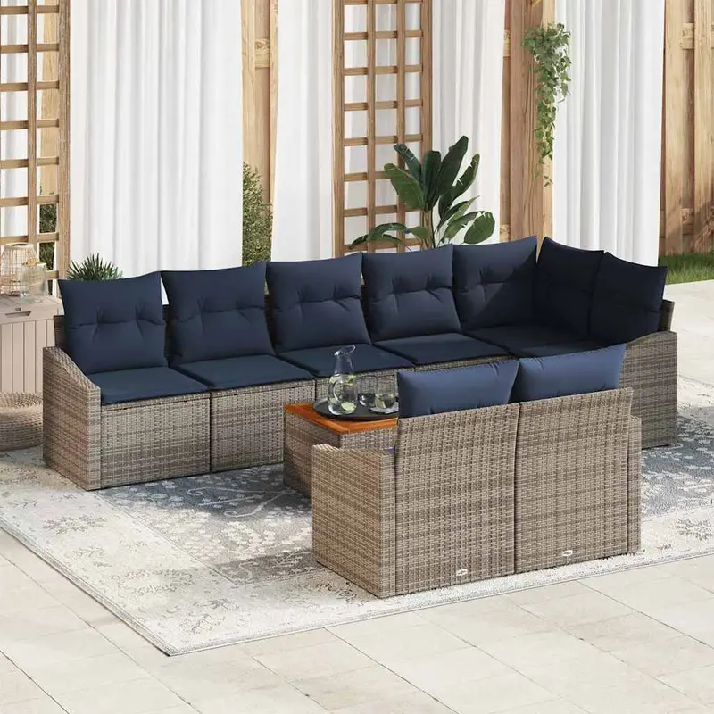 Conjunto de sofás de jardín 9 pcs Gris y azul marino
