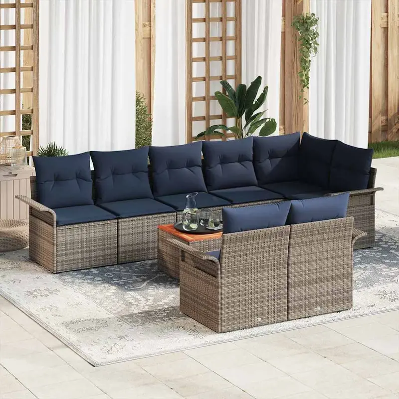 Conjunto de sofás de jardín 9 pcs Gris y azul marino