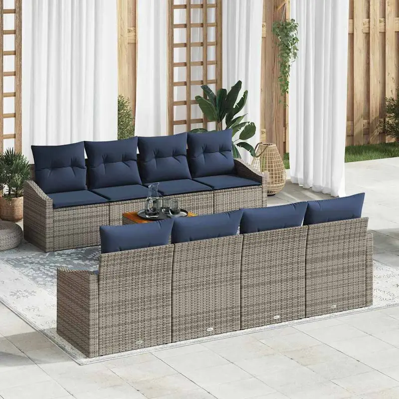 Conjunto de sofás de jardín 9 pcs Gris y azul marino