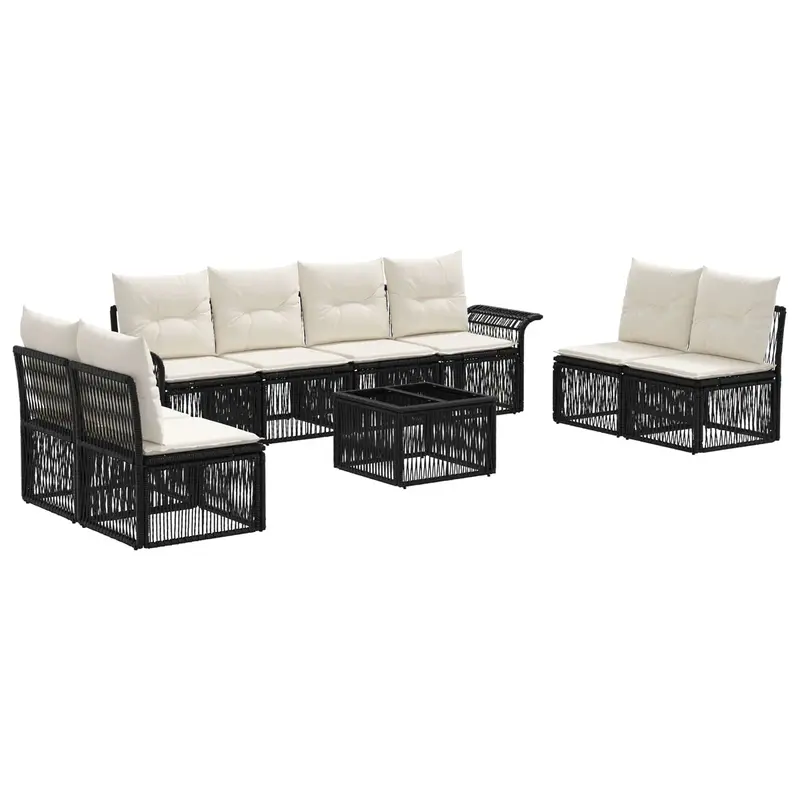 Conjunto de sofás de jardín 9 pcs Negro ratán sintético