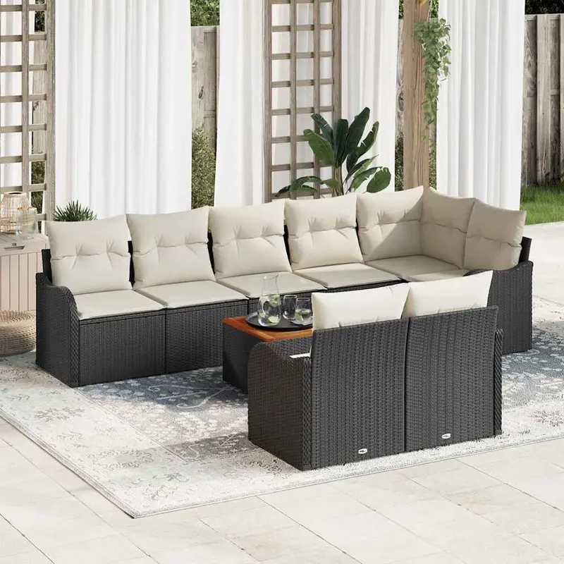 Conjunto de sofás de jardín 9 pcs Negro ratán sintético