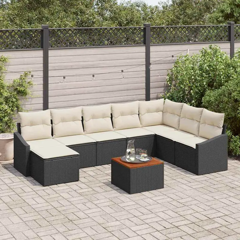 Conjunto de sofás de jardín 9 pcs Negro ratán sintético