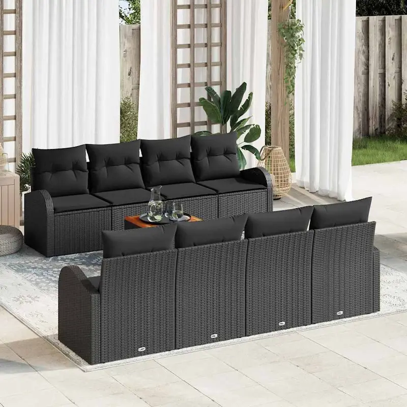 Conjunto de sofás de jardín 9 pcs Negro ratán sintético