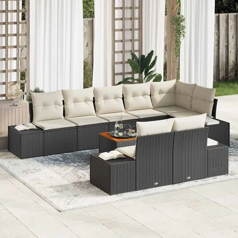Conjunto de sofás de jardín 9 pcs Negro ratán sintético