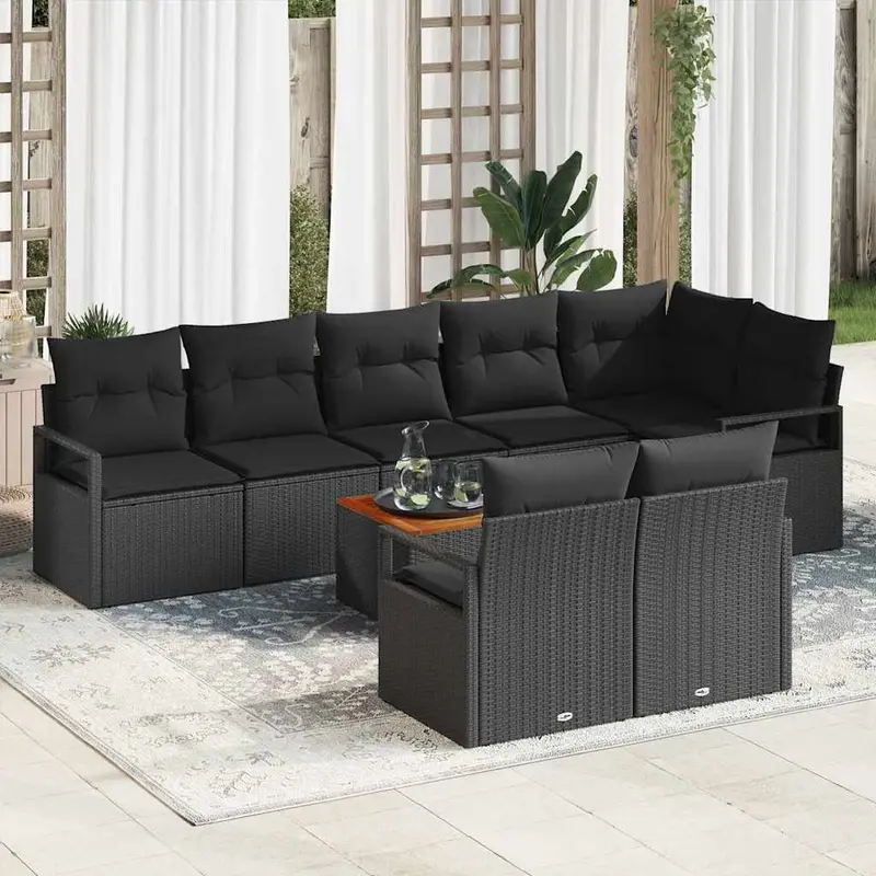 Conjunto de sofás de jardín 9 pcs Negro ratán sintético