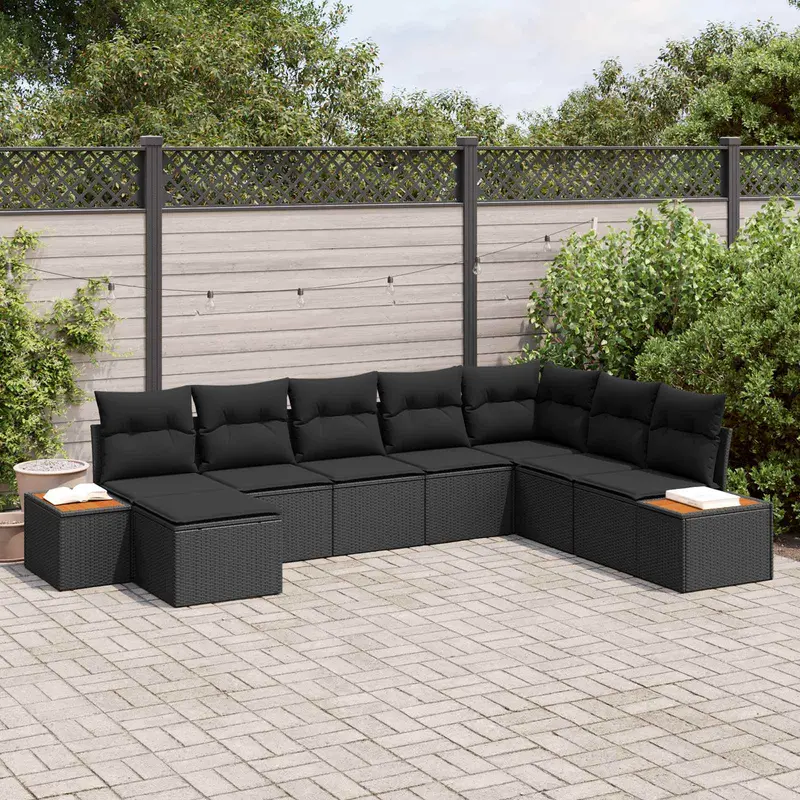 Conjunto de sofás de jardín 9 pcs Negro Ratán sintético