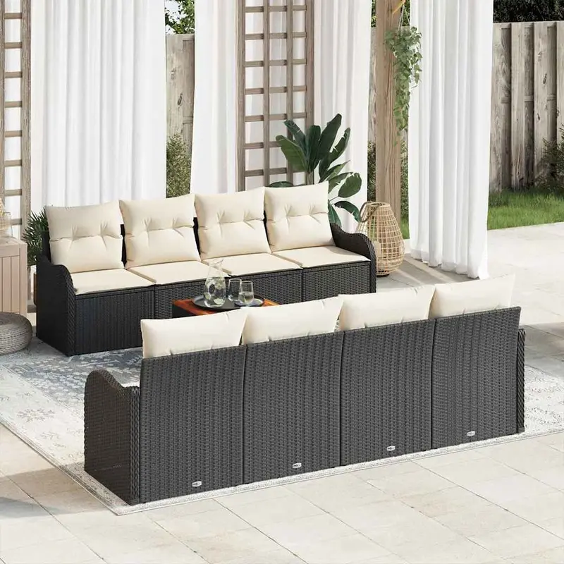 Conjunto de sofás de jardín 9 pcs Negro ratán sintético