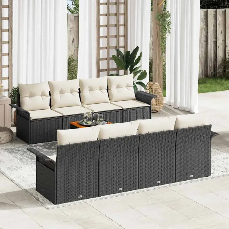 Conjunto de sofás de jardín 9 pcs Negro ratán sintético