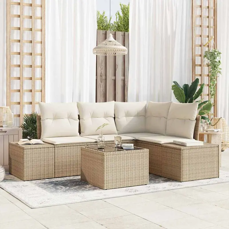 Conjunto de sofás de jardín Beige y Crema ratán sintético
