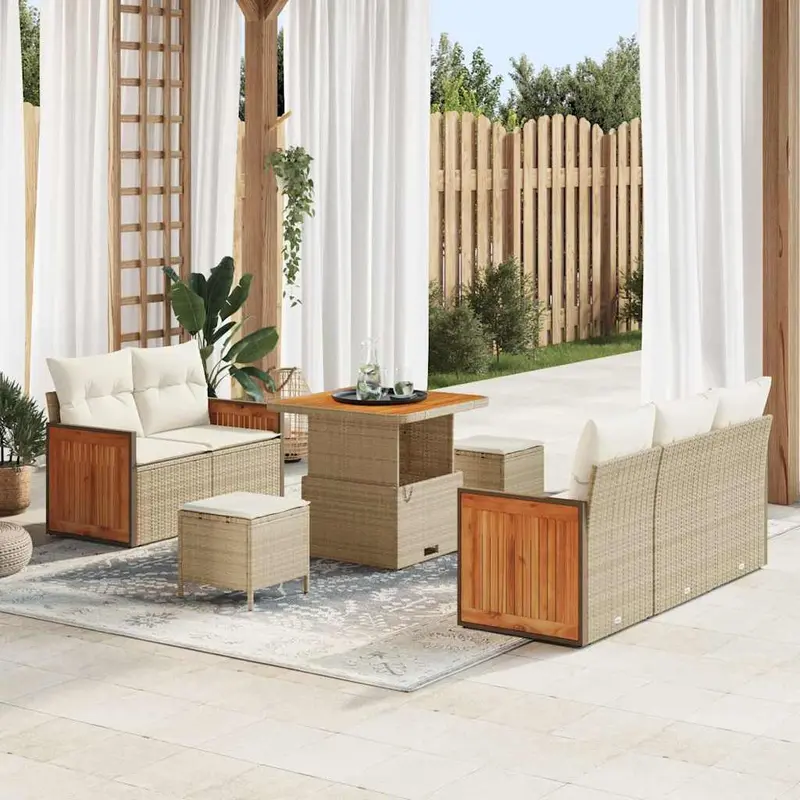 Conjunto de sofás de jardín con cojín 10 pcs Beige y Crema