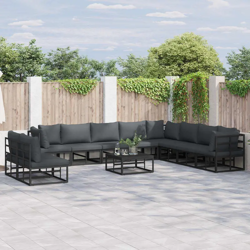 Conjunto de sofás de jardín con cojín 10 pcs Negro Aluminio