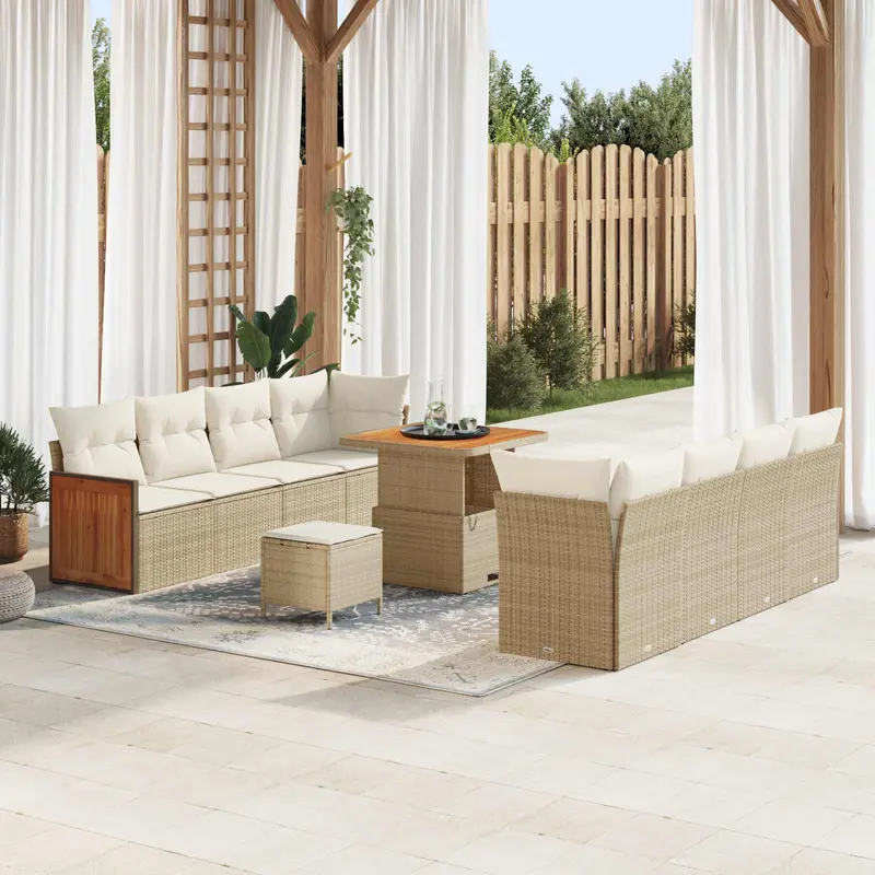 Conjunto de sofás de jardín con cojín 11 pcs Beige y Crema