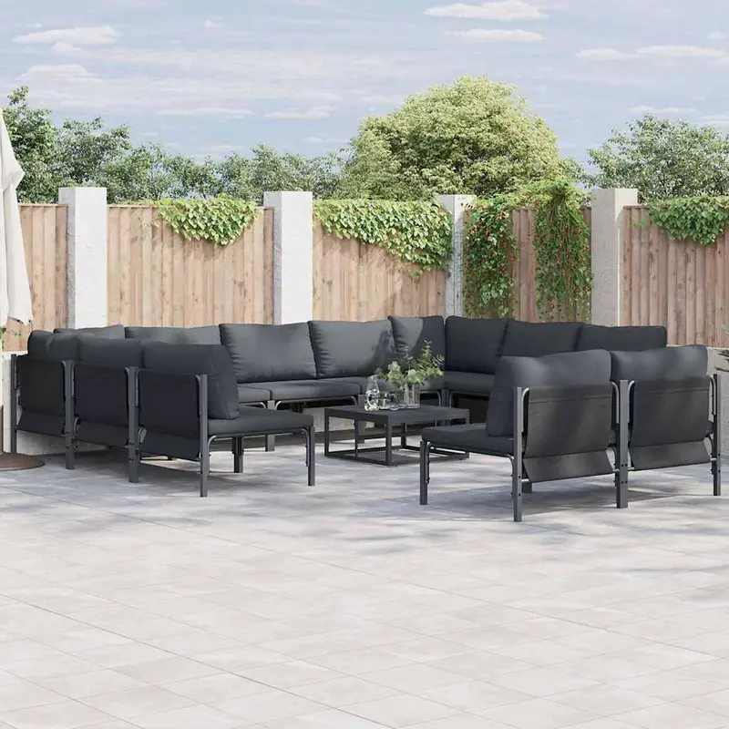 Conjunto de sofás de jardín con cojín 11 pcs Negro Acero