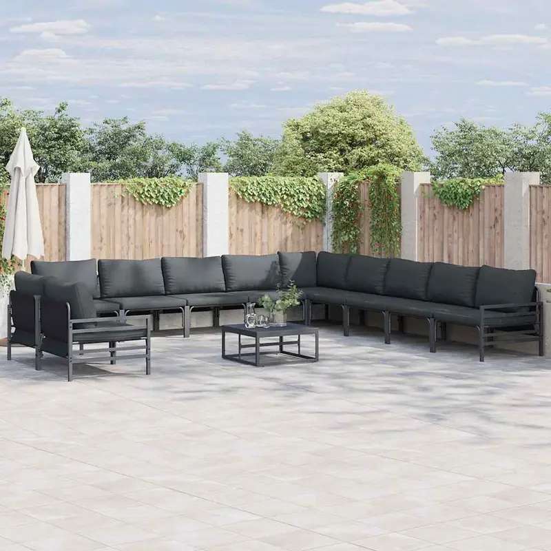 Conjunto de sofás de jardín con cojín 11 pcs Negro Acero