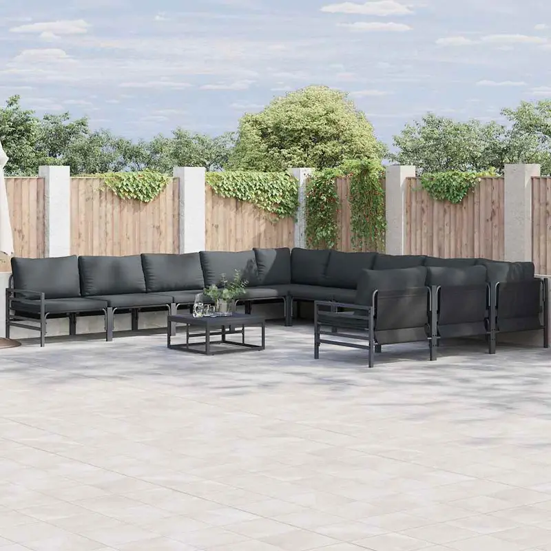 Conjunto de sofás de jardín con cojín 11 pcs Negro Acero