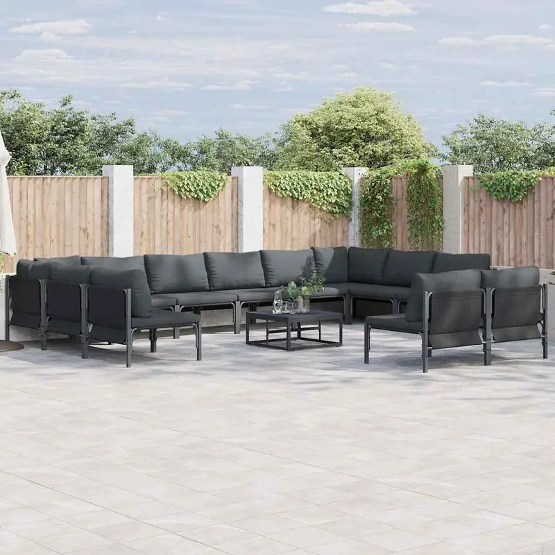 Conjunto de sofás de jardín con cojín 12 pcs Negro Acero