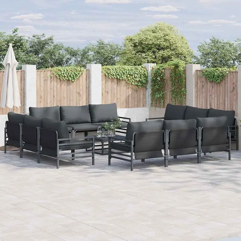 Conjunto de sofás de jardín con cojín 12 pcs Negro Acero