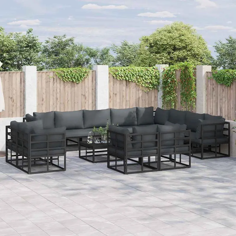 Conjunto de sofás de jardín con cojín 12 pcs Negro Aluminio