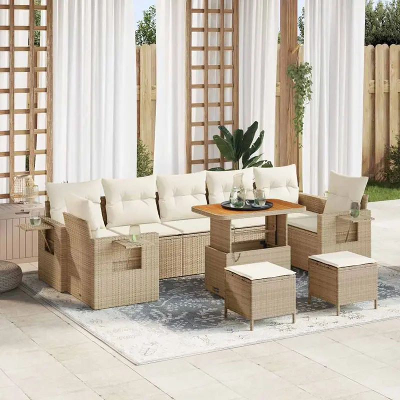 Conjunto de sofás de jardín con cojín 13 pcs Beige y Crema