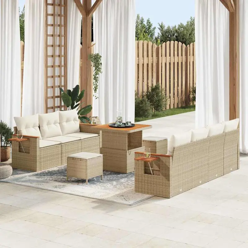 Conjunto de sofás de jardín con cojín 13 pcs Beige y Crema