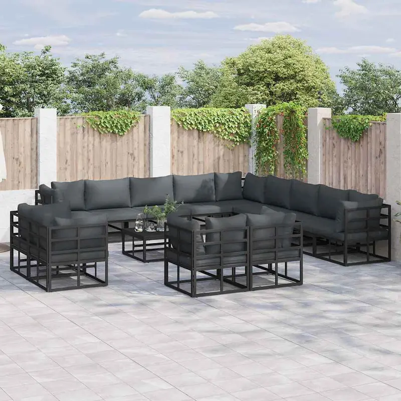 Conjunto de sofás de jardín con cojín 13 pcs Negro Aluminio