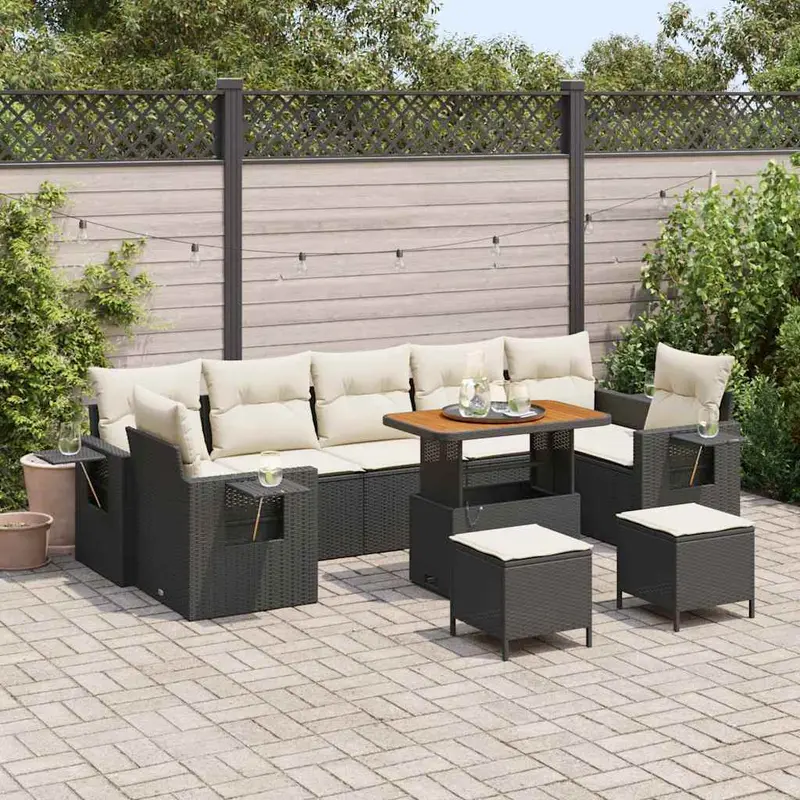 Conjunto de sofás de jardín con cojín 13 pcs Negro y crema