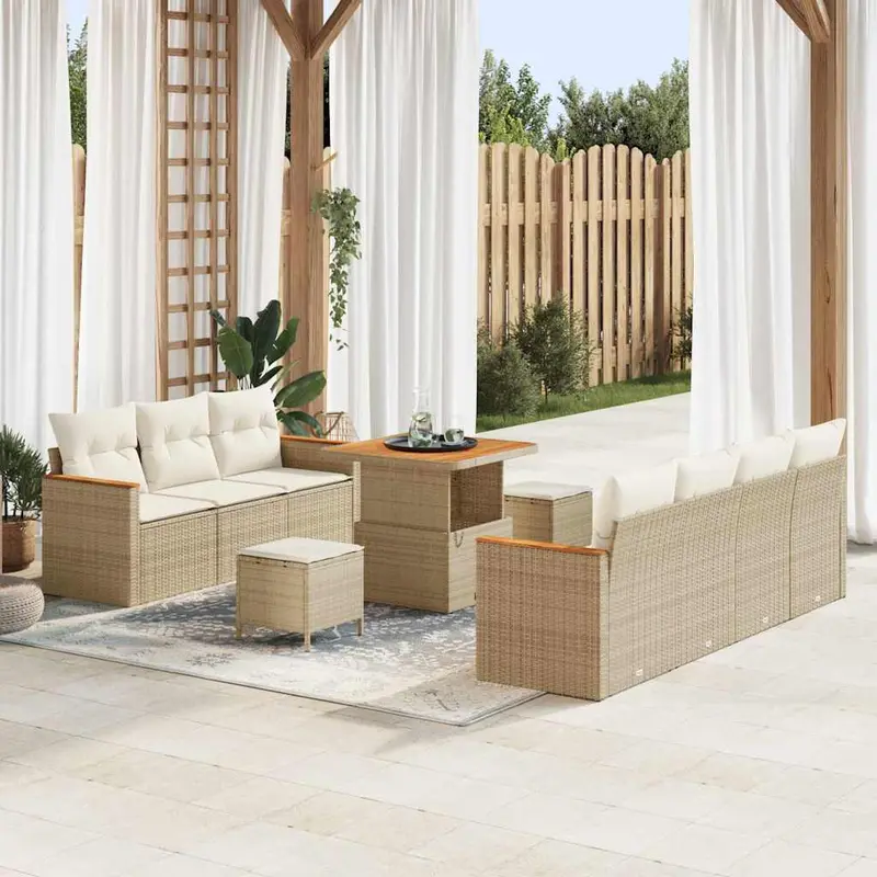 Conjunto de sofás de jardín con cojín 14 pcs Beige y Crema