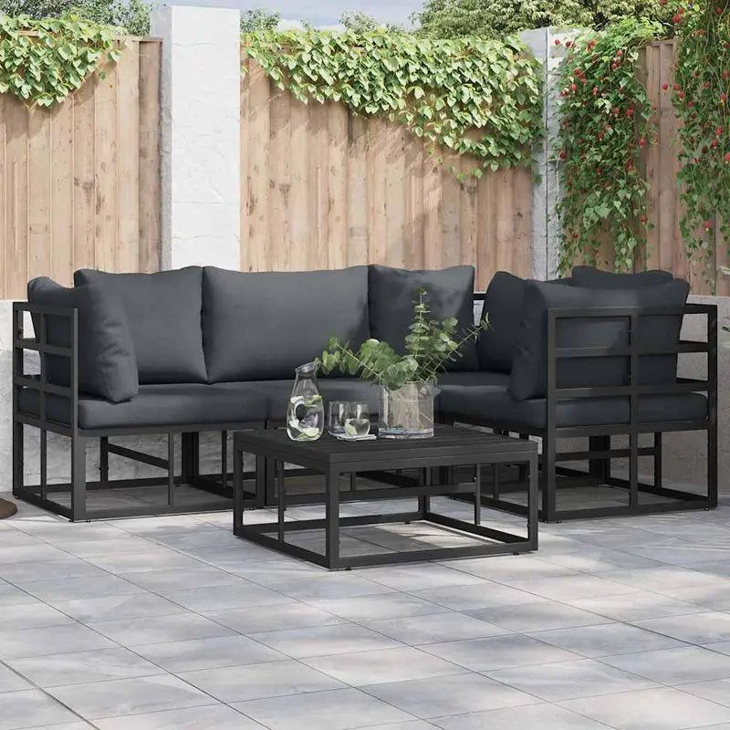 Conjunto de sofás de jardín con cojín 4 pcs Negro Aluminio