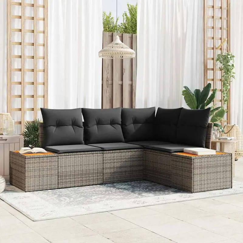 Conjunto de sofás de jardín con cojín 5 pcs Beige Poliratán