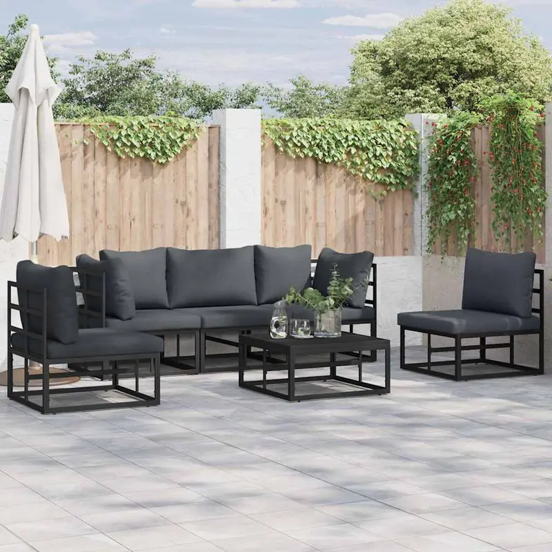 Conjunto de sofás de jardín con cojín 5 pcs Negro Aluminio