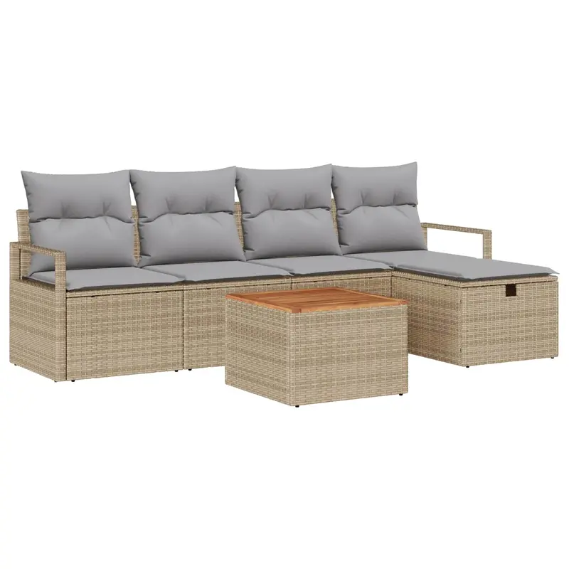 Conjunto de sofás de jardín con cojín 6 pcs Beige Poliratán