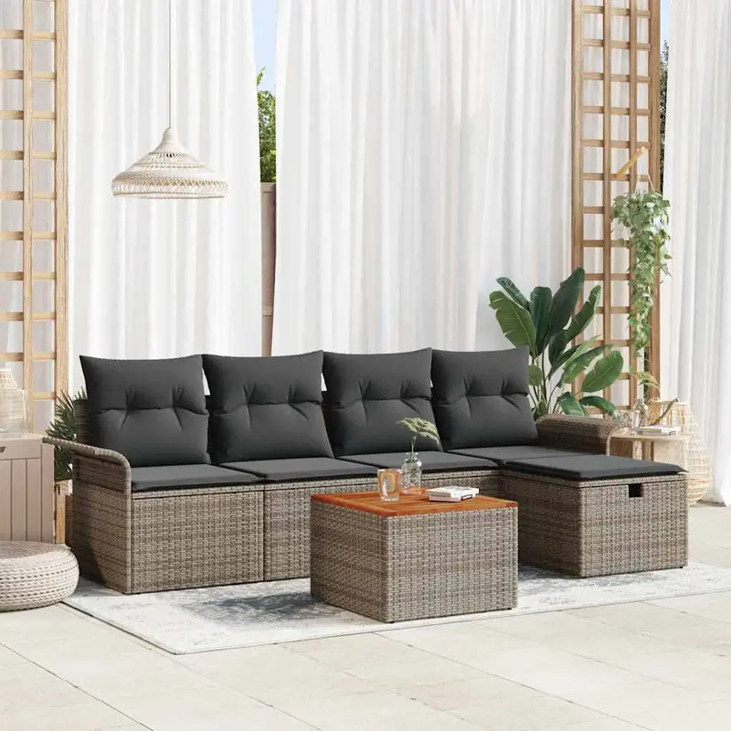 Conjunto de sofás de jardín con cojín 6 pcs Gris Poliratán