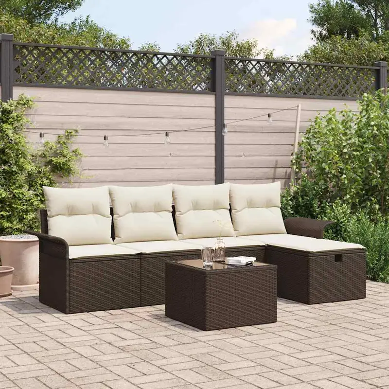 Conjunto de sofás de jardín con cojín 6 pcs Marrón y crema